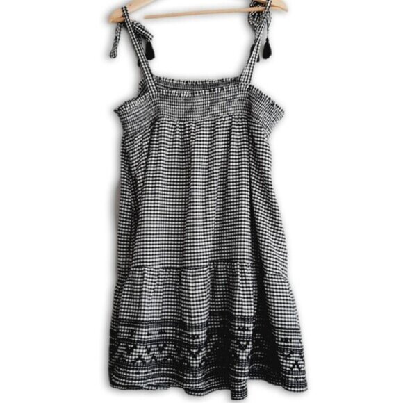 OLD NAVY | Tiered Gingham Swing Mini Dress w Pockets Babydoll Checkered B&W L P - Picture 8 of 16